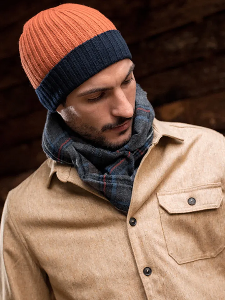 Bonnet bicolore bleu marine et rouille