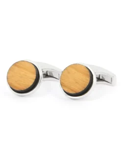 Boutons de manchette argent massif ronds en bois de cerisier compiègnes