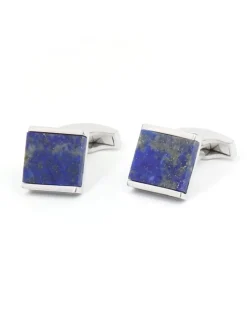 Boutons de manchette argent massif et lapis lazuli carrés Minkebe