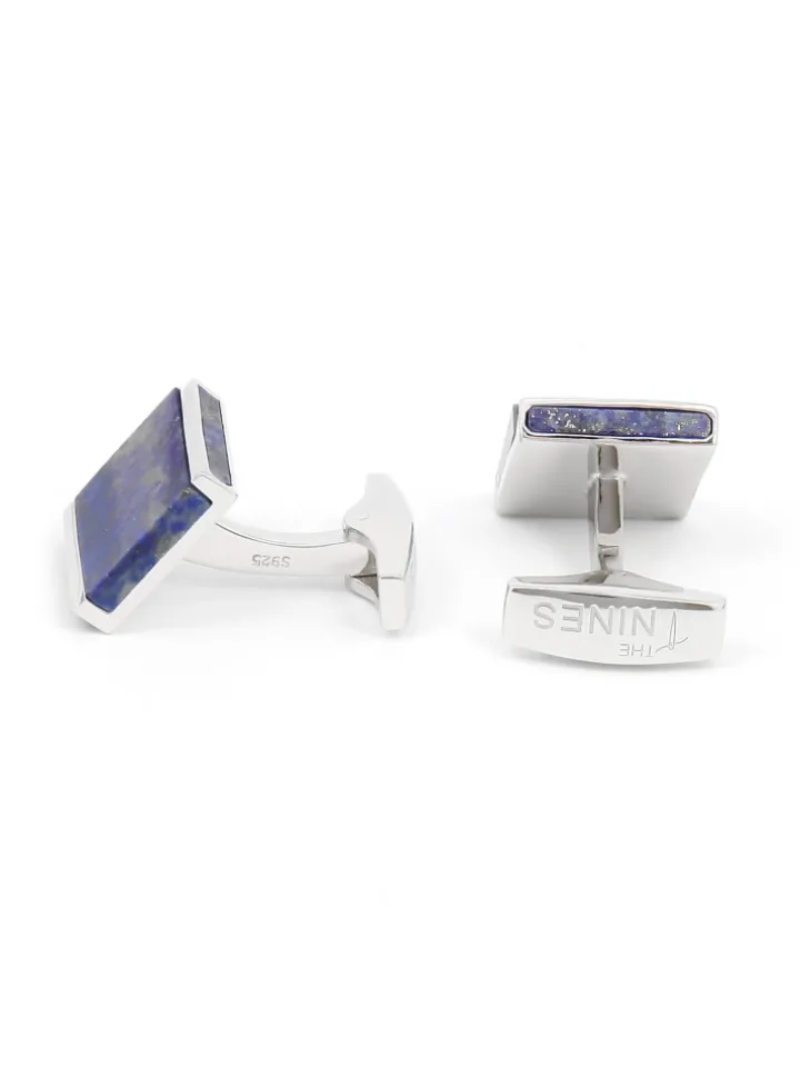Boutons de manchette argent massif et lapis lazuli carrés Minkebe
