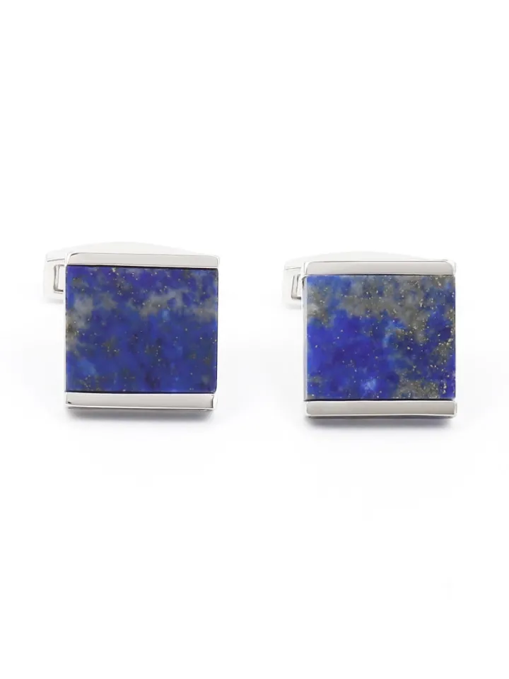Boutons de manchette argent massif et lapis lazuli carrés Minkebe