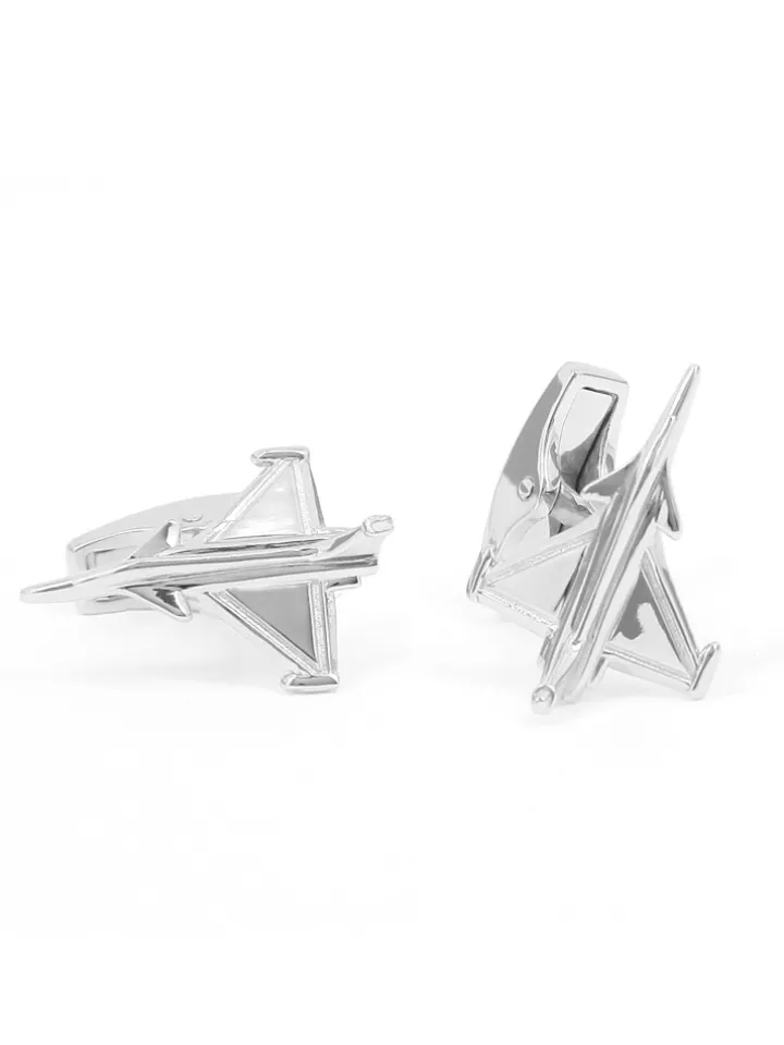 Boutons de manchette argent massif avion de chasse rafale