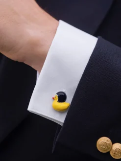 Boutons de manchette canard jaune avec casque
