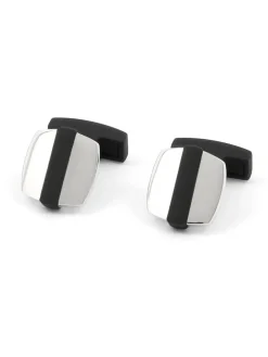 Boutons de manchette carrés argent et noir Rhodes
