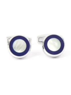 Boutons de manchette en argent massif et nacre ronds nui