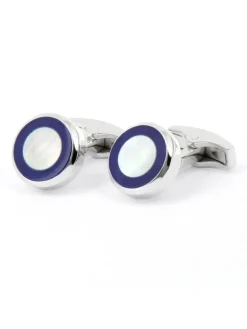 Boutons de manchette en argent massif et nacre ronds nui