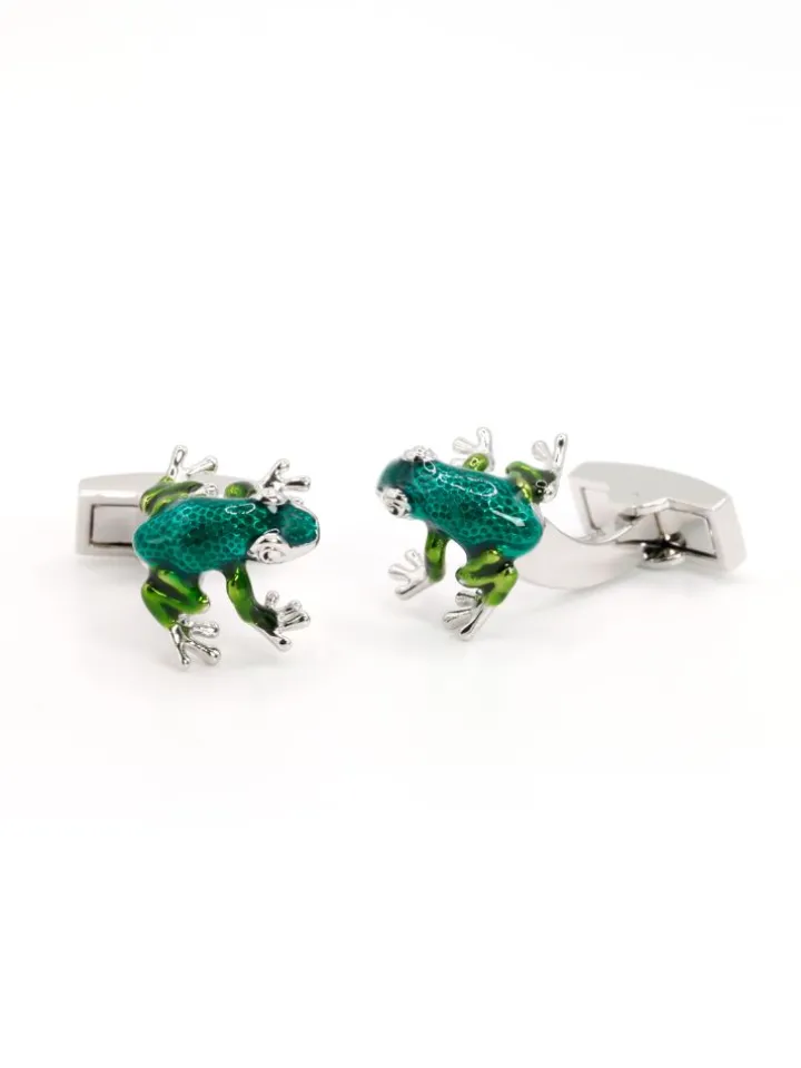 Boutons de manchette grenouilles vertes