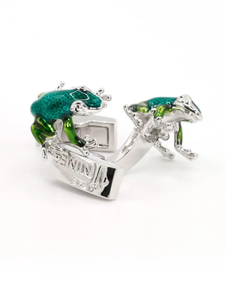 Boutons de manchette grenouilles vertes