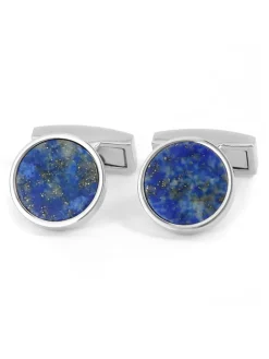 Boutons de manchette lapis lazuli argent ronds Vienne