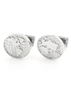 Boutons de manchette mappemonde rhodium globe trotter II