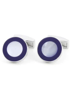 Boutons de manchette nacre ronds bleus Nui