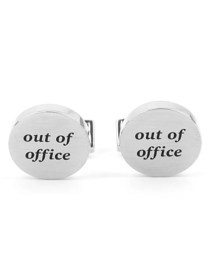 Boutons de manchette ronds gravés out of office