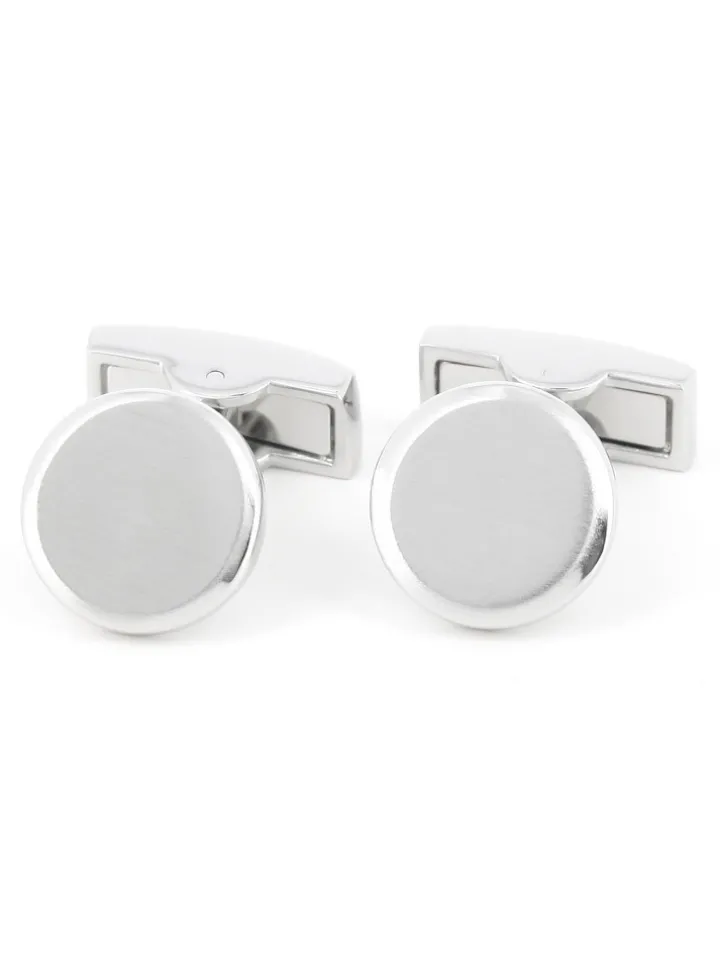 Boutons de manchette ronds argent brossé Montevideo