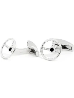Boutons de manchette volant rétro argent massif Daytona