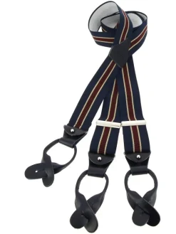 Bretelles homme rayées bleu marine et bordeaux à boutons