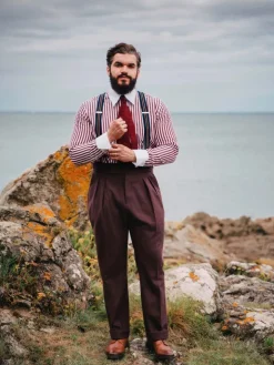 Bretelles homme rayées bleu marine et bordeaux à boutons