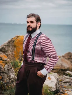 Bretelles homme rayées bleu marine et bordeaux à boutons