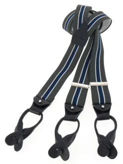 Bretelles homme rayées gris et bleu à boutons