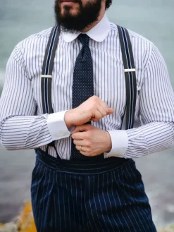 Bretelles homme rayées gris et bleu à boutons