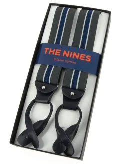 Bretelles homme rayées gris et bleu à boutons