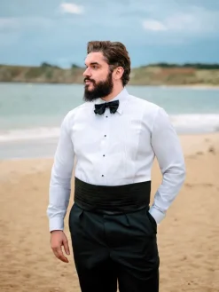 Ceinture de smoking noir en soie