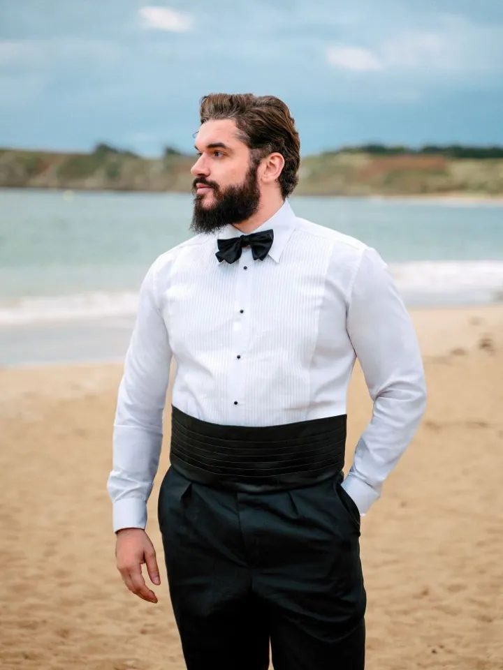 Ceinture de smoking noir en soie