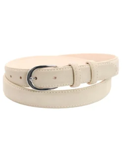 Ceinture fine beige boucle argentée en nubuck - Gab