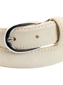 Ceinture fine beige boucle argentée en nubuck - Gab