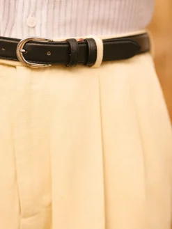 Ceinture fine noire boucle argentée en cuir - Gab