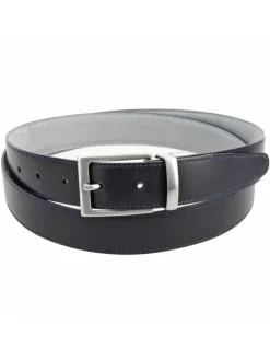 Ceinture réversible bleu marine cuir et gris nubuck - Clint