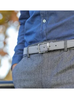Ceinture réversible bleu marine cuir et gris nubuck - Clint