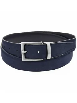 Ceinture réversible bleu marine cuir et nubuck - Clint