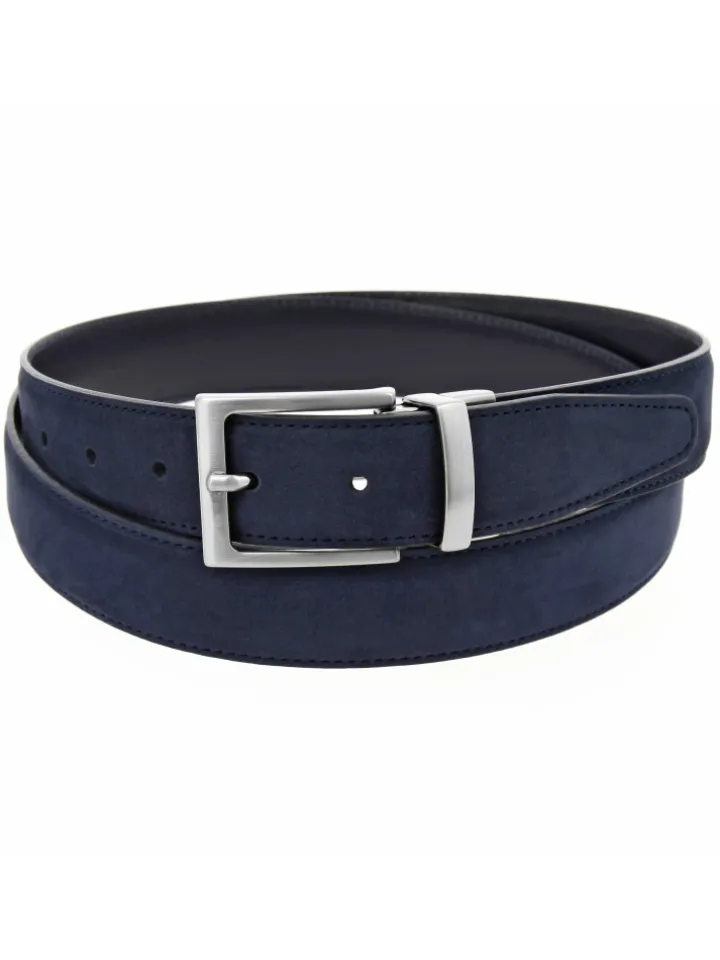 Ceinture réversible bleu marine cuir et nubuck - Clint