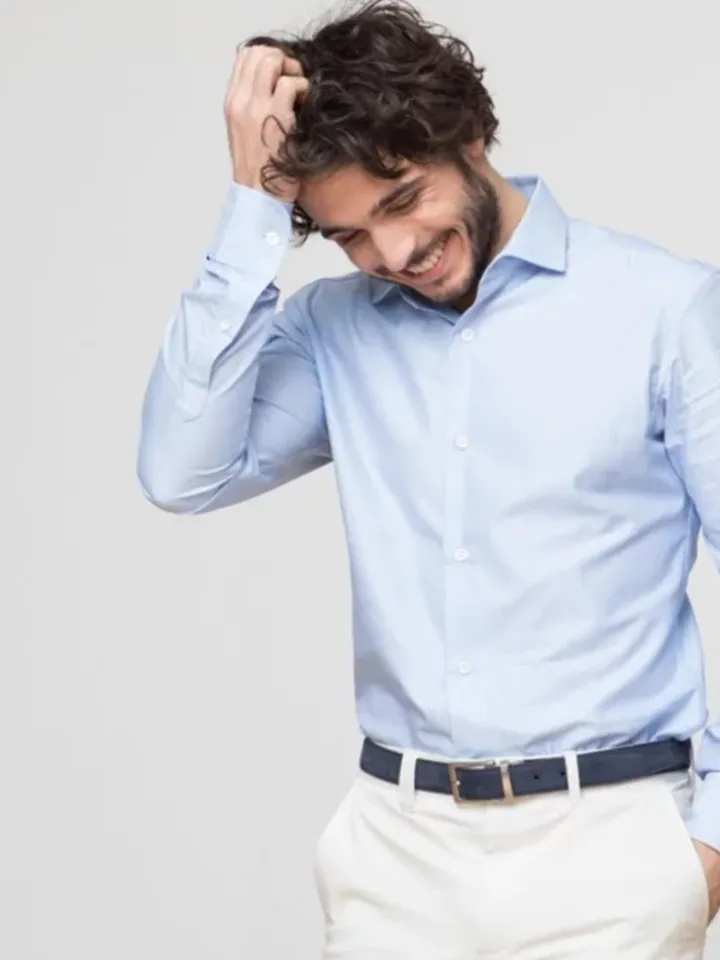Ceinture réversible bleu marine cuir et nubuck - Clint