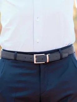 Ceinture réversible bleu marine cuir et nubuck - Clint
