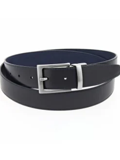 Ceinture réversible bleu marine cuir et nubuck - Clint