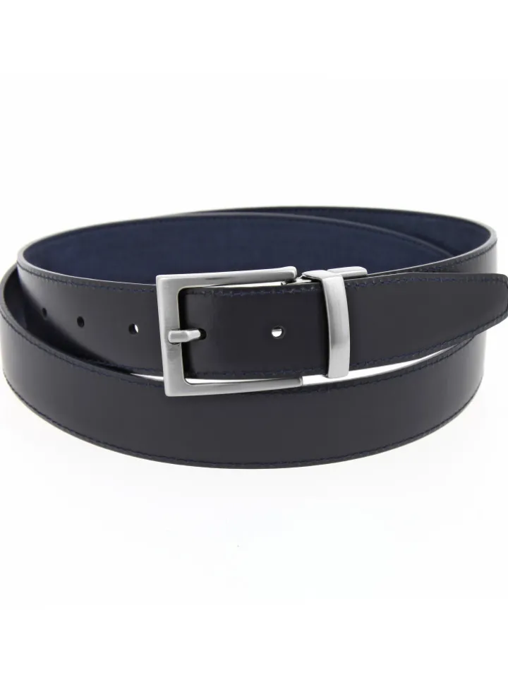 Ceinture réversible bleu marine cuir et nubuck - Clint