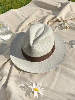 Chapeau panama blanc galon taupe