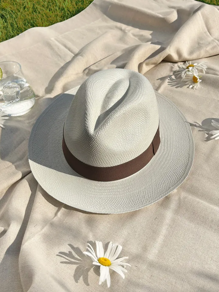 Chapeau panama blanc galon taupe