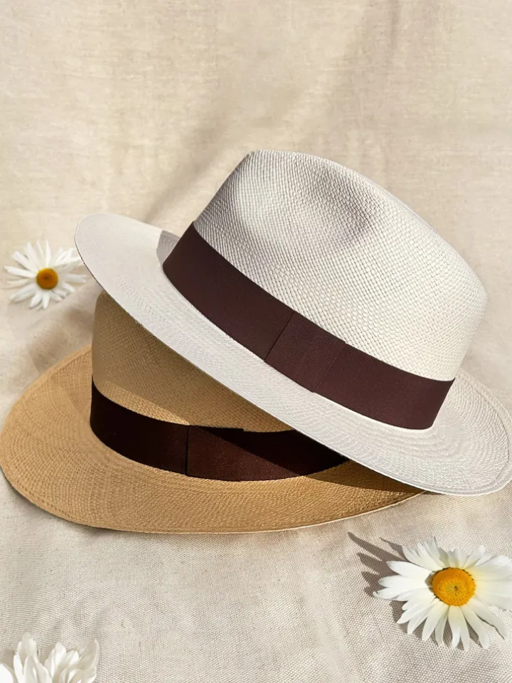 Chapeau panama blanc galon taupe
