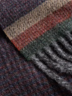 Écharpe bordeaux à motif prince-de-galles et bandes colorées