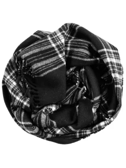 Écharpe noire à motif tartan en laine vierge