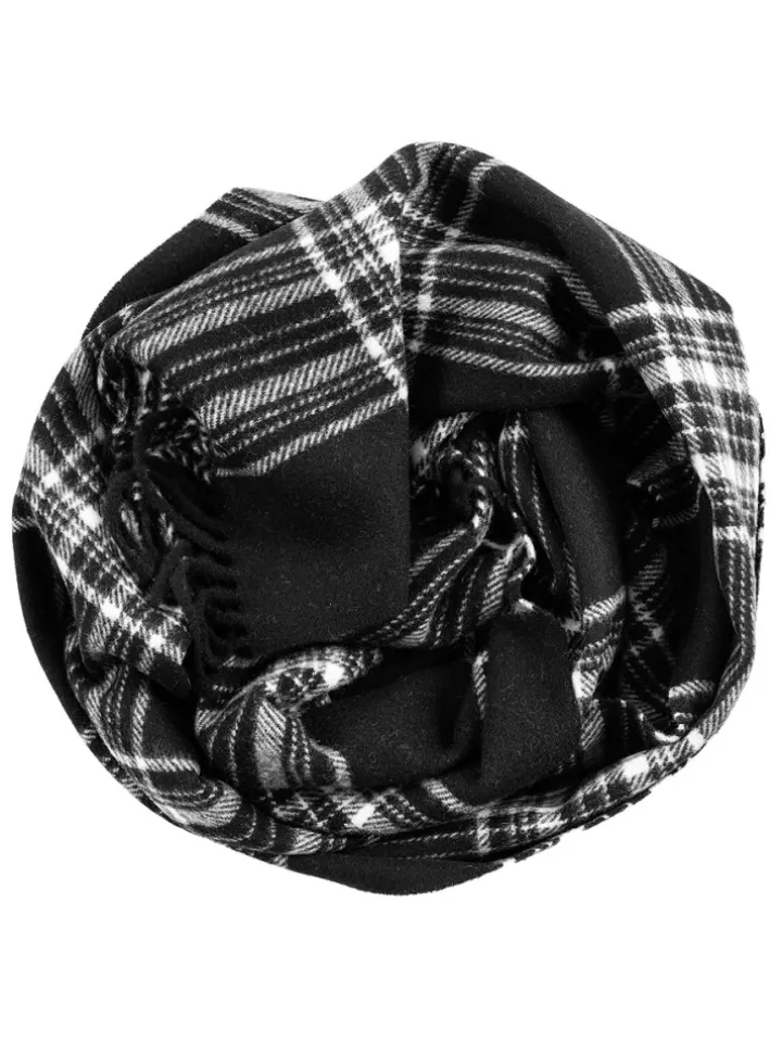 Écharpe noire à motif tartan en laine vierge