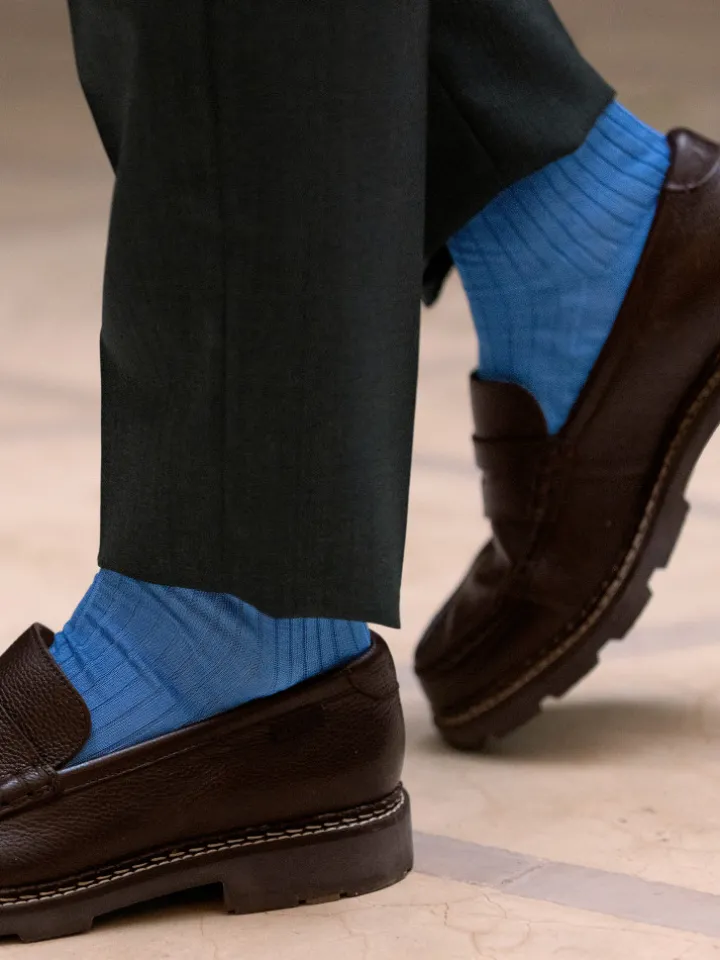 Chaussettes fil d'Écosse bleu azur