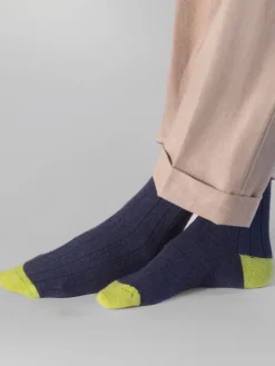 Chaussettes laine et cachemire bleu et jaune