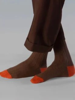 Chaussettes laine et cachemire marron et orange