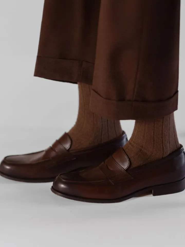 Chaussettes laine et cachemire marron et orange