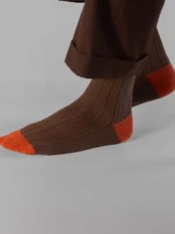 Chaussettes laine et cachemire marron et orange