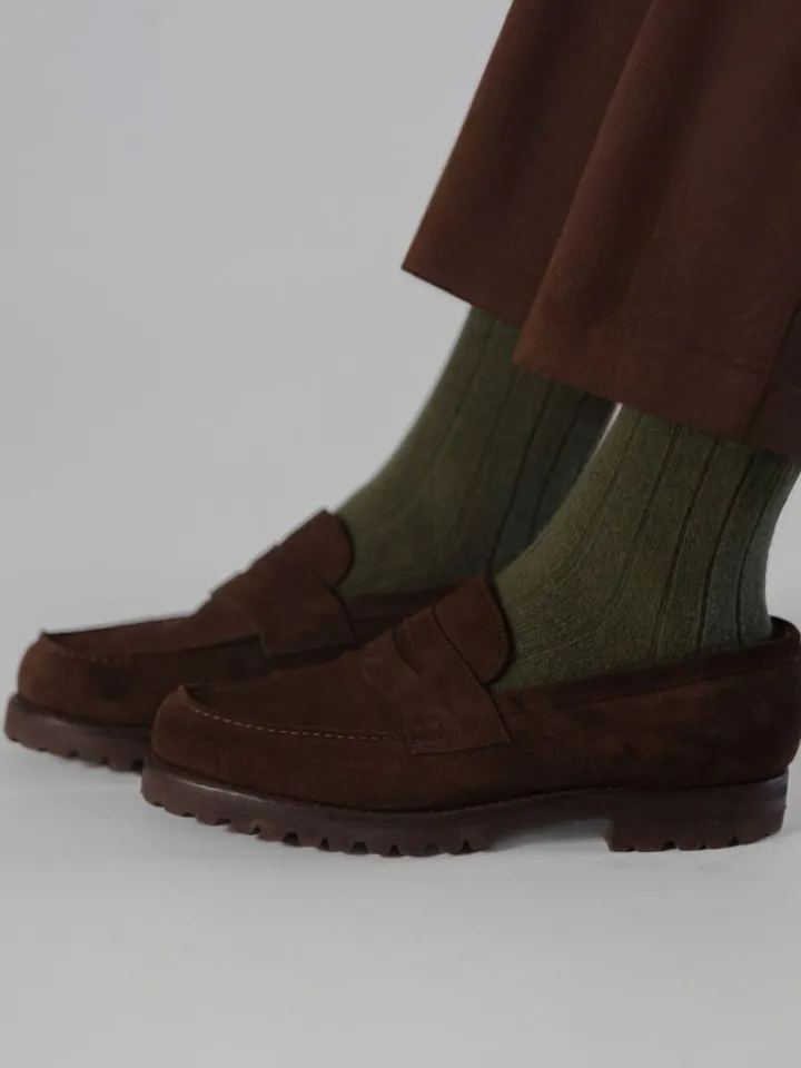 Chaussettes laine et cachemire vertes et jaunes
