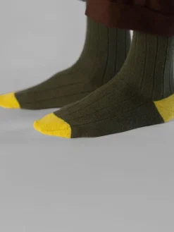 Chaussettes laine et cachemire vertes et jaunes